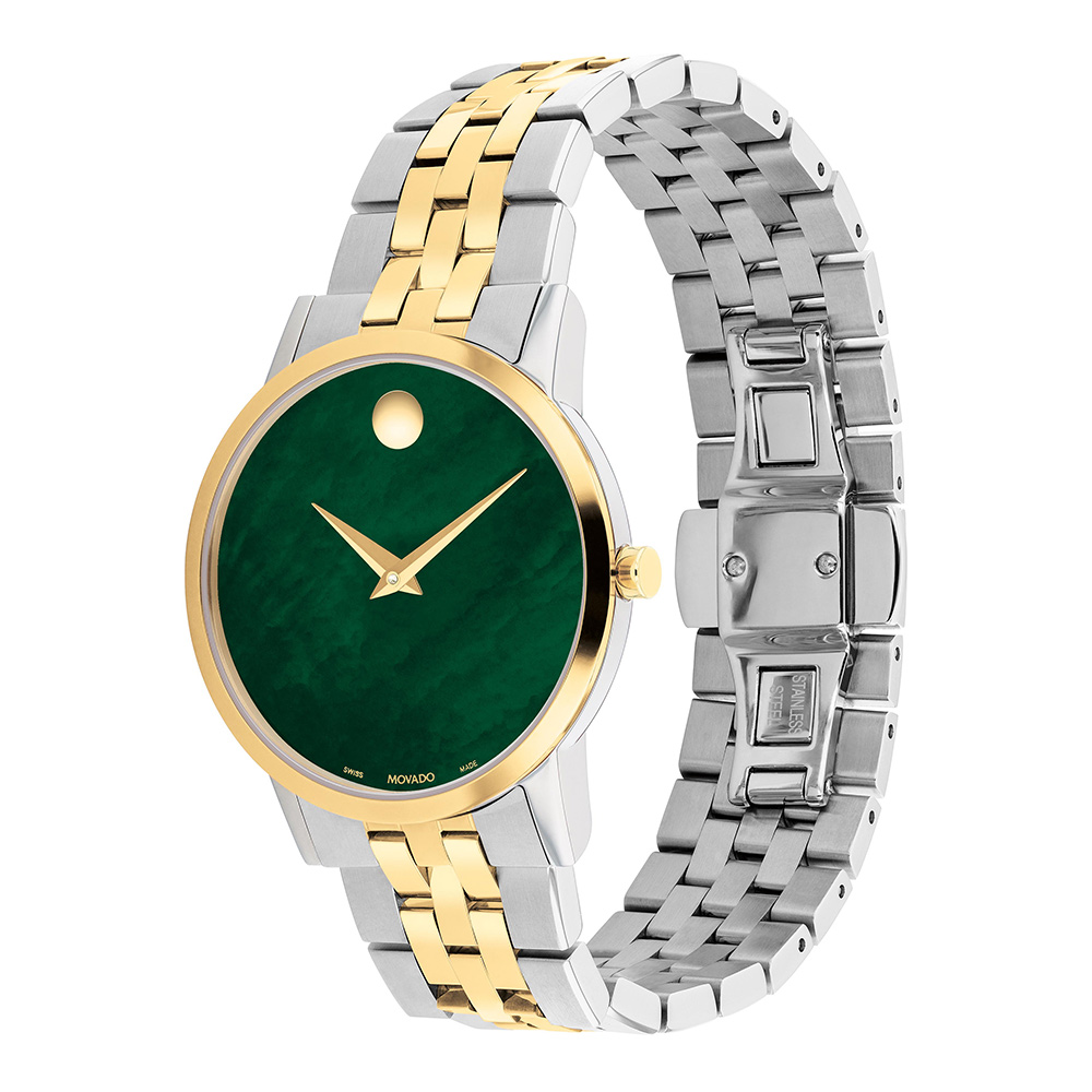 Movado Watches Silver Green Movado Women Museum Round Green Watches