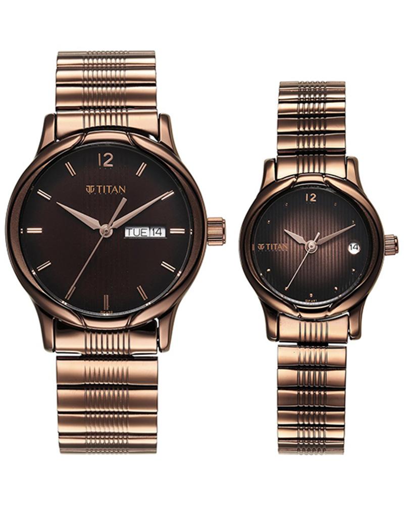 Buy Titan Round Couple Watch 15802490QM01P Helios Watch Store