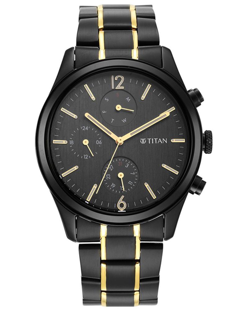 Titan black watch mens sale