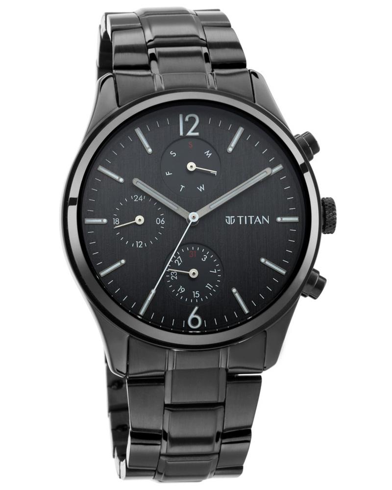 Titan Men Round Black Watches