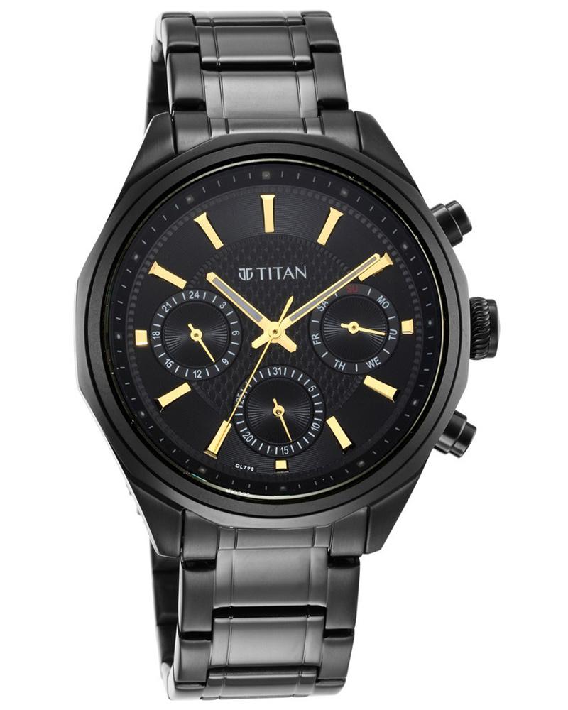 Titan Men Round Black Watches