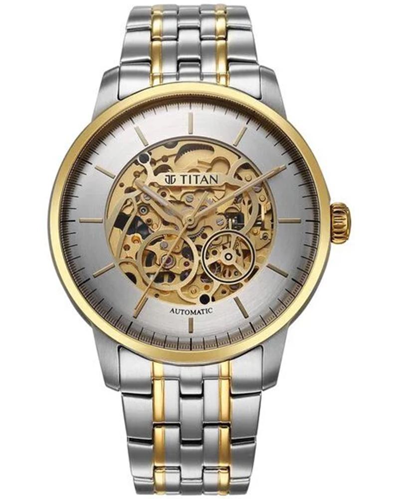 Titan Men Golden Heart Silver and Golden Analog Watch SKU-ID