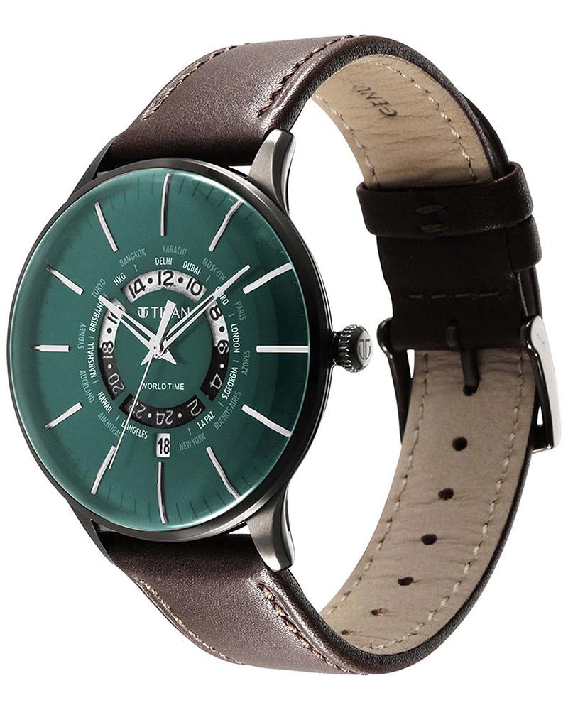 Titan Men WORLD TIME Green World Time with Date Watch SKU-ID
