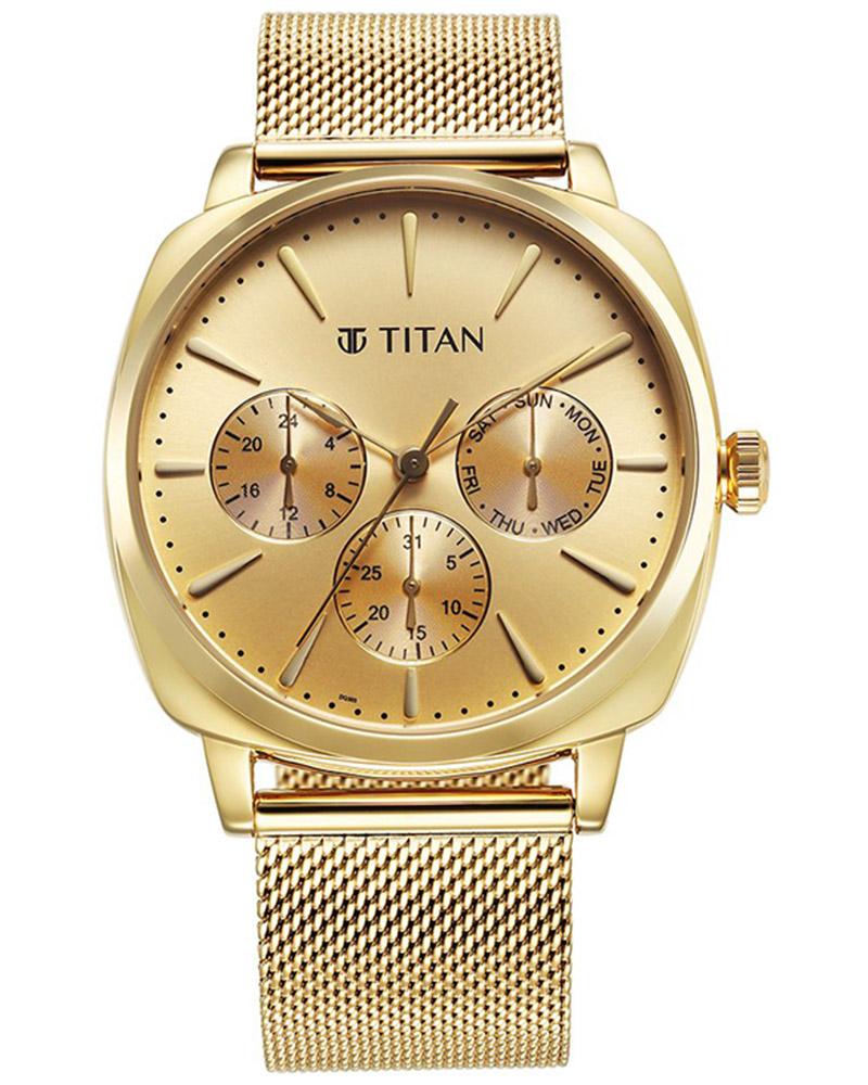 Titan gold watch mens sale