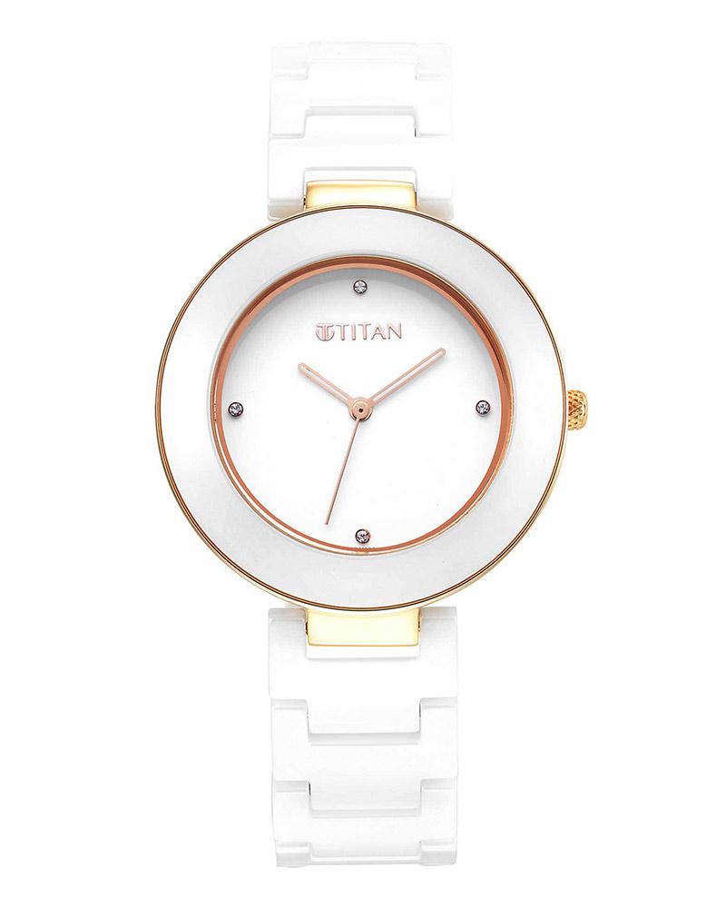 Titan Women Purple Ceramics Round White Watches