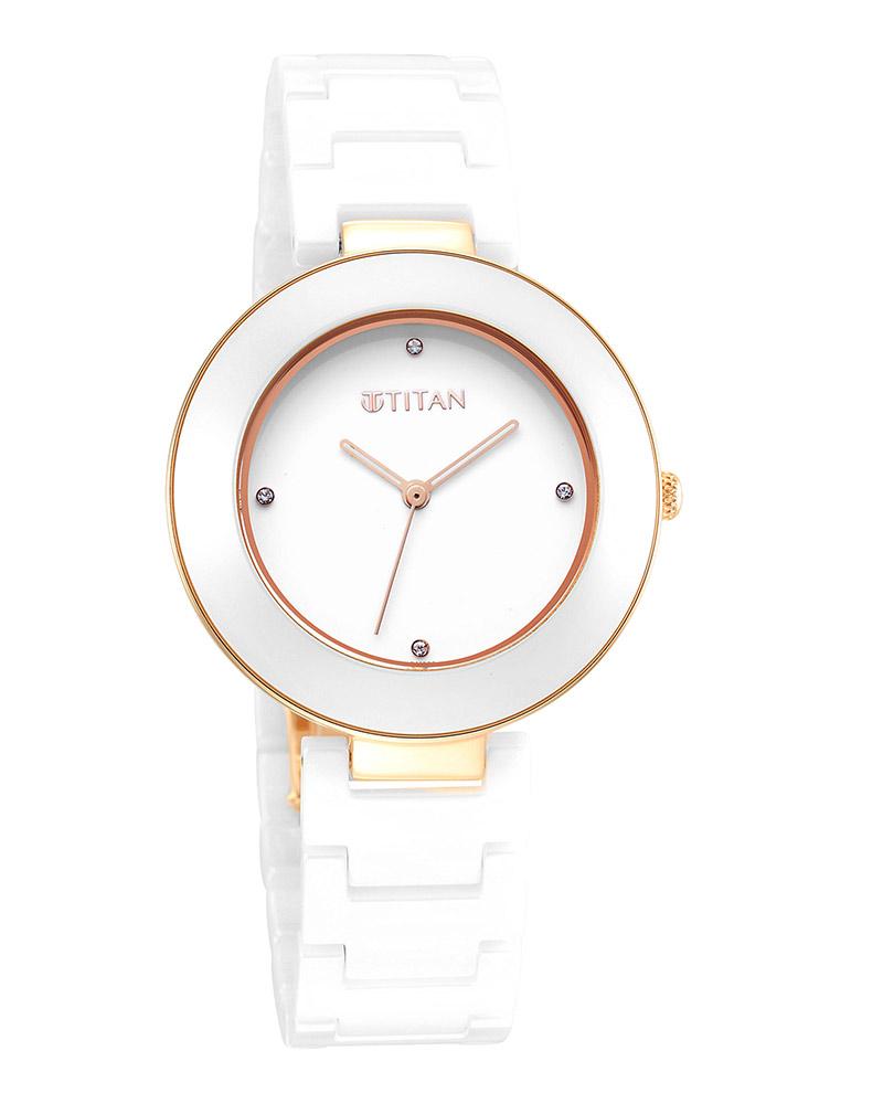 Titan Purple Ceramics Round Shape Women Watch 95189KC01 Helios Watch Store