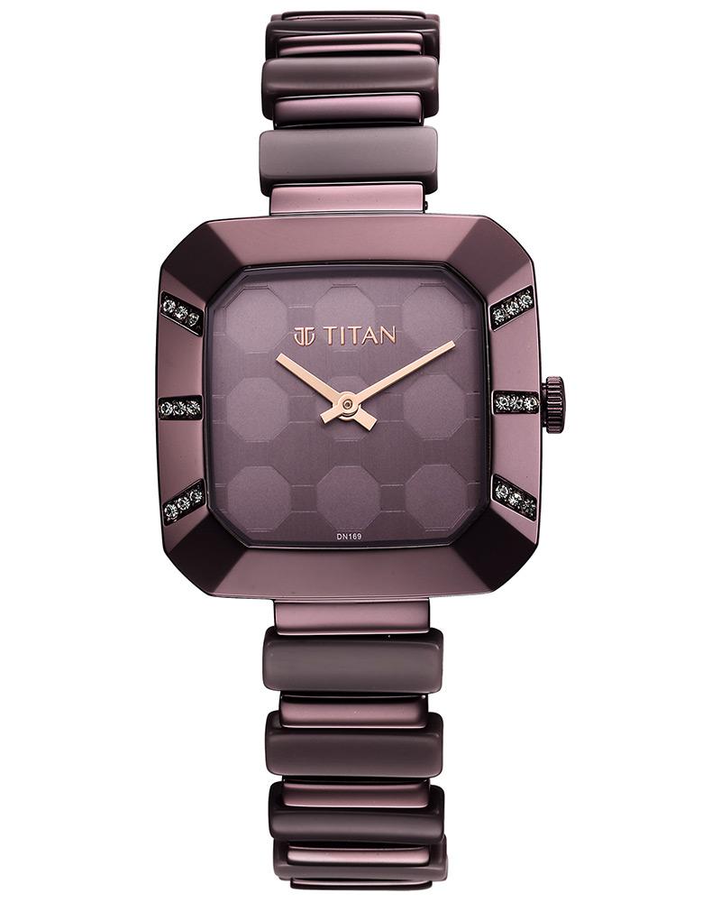 Rose Gold Titan Watch Square Shape Titan Women Glitz Square Purple