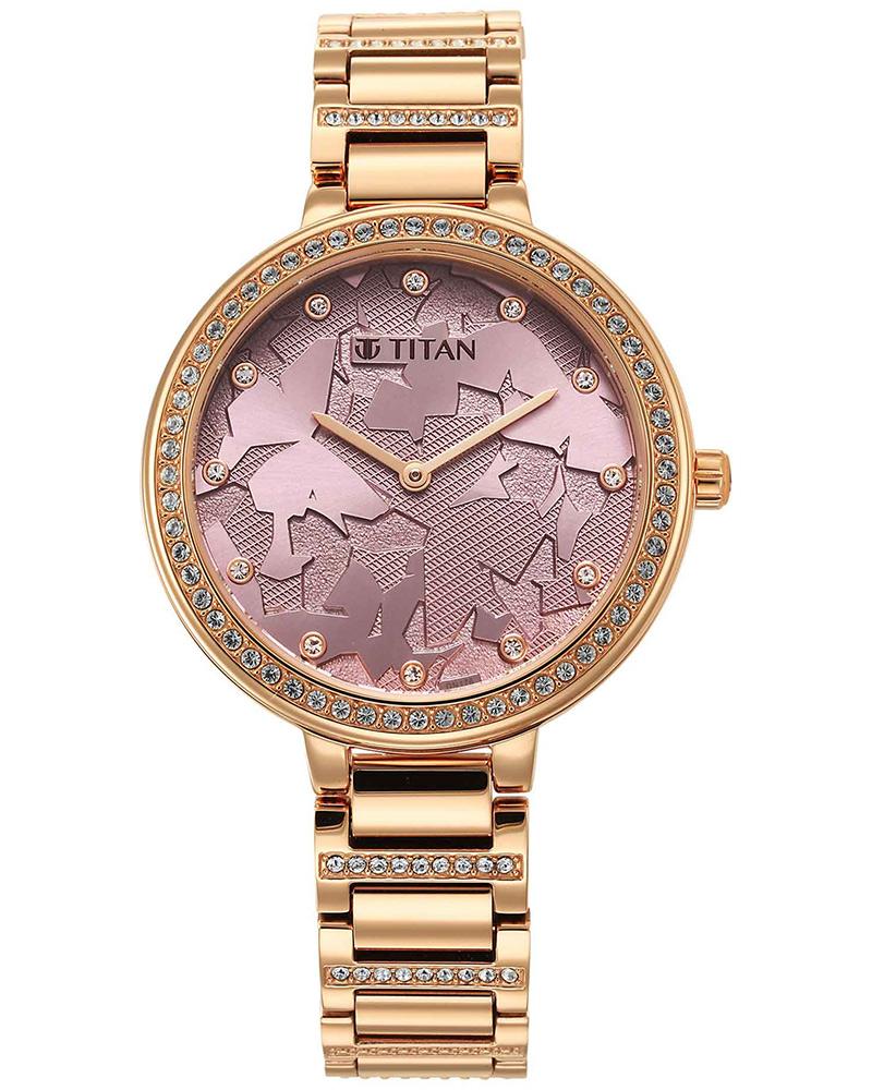 Titan Purple Glitz Round Shape Women Watch 95211WM01 Helios Watch Store