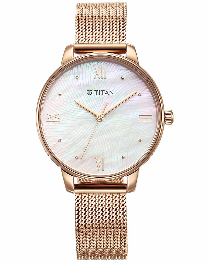 Titan Women Purple style up Round Mother of pearl Watches