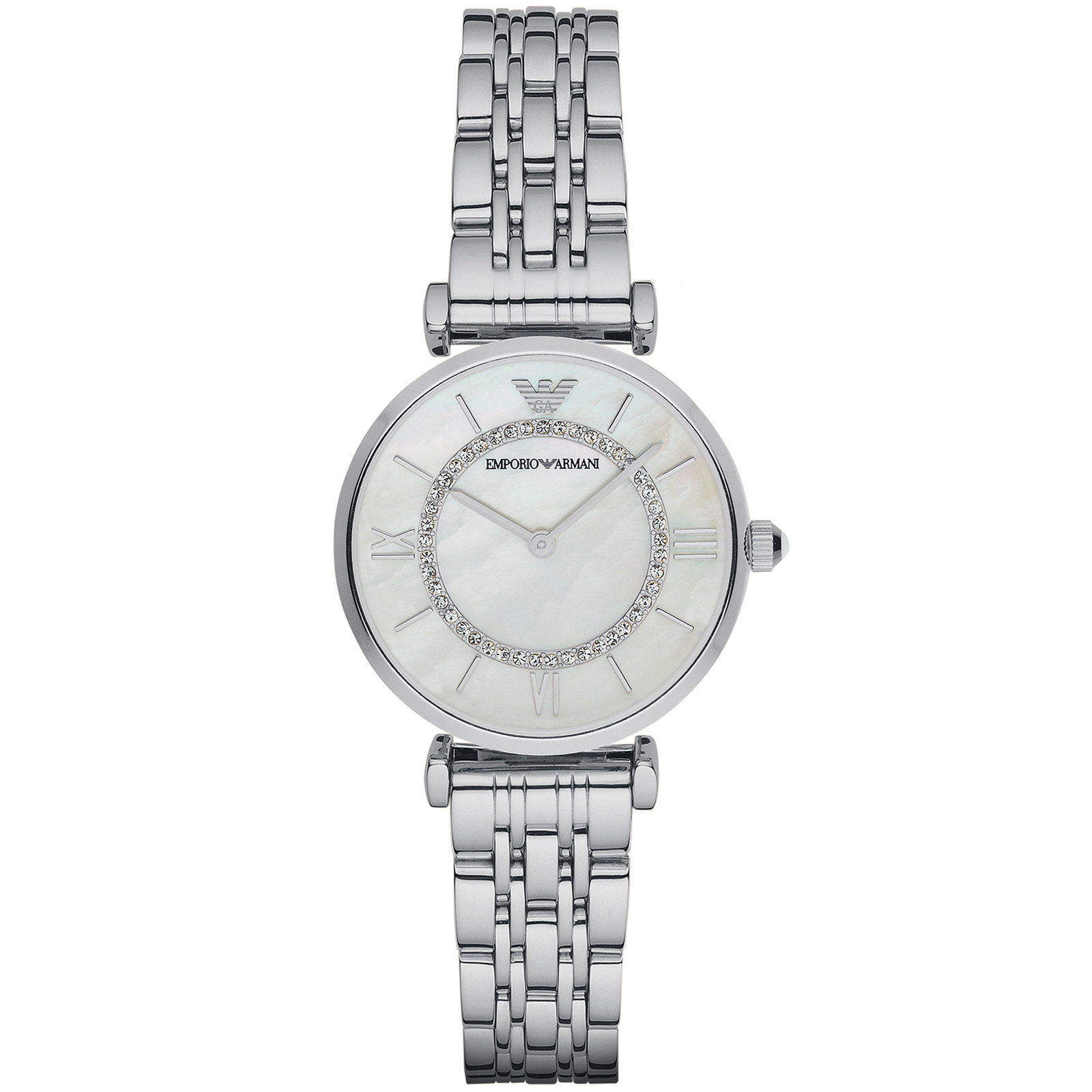 Emporio Armani Women Gianni T-Bar Round Mother of Pearl Watches