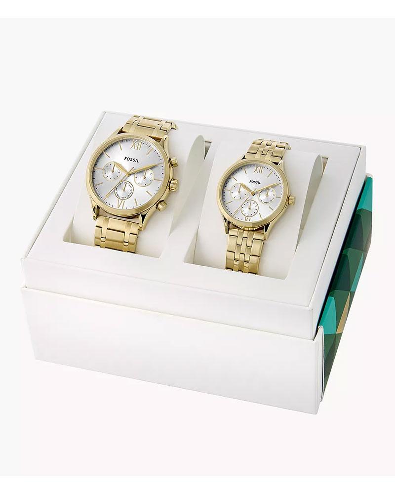 Fossil Couple FENMORE Silver Chronograph Watch SKU-ID BQ2899SET