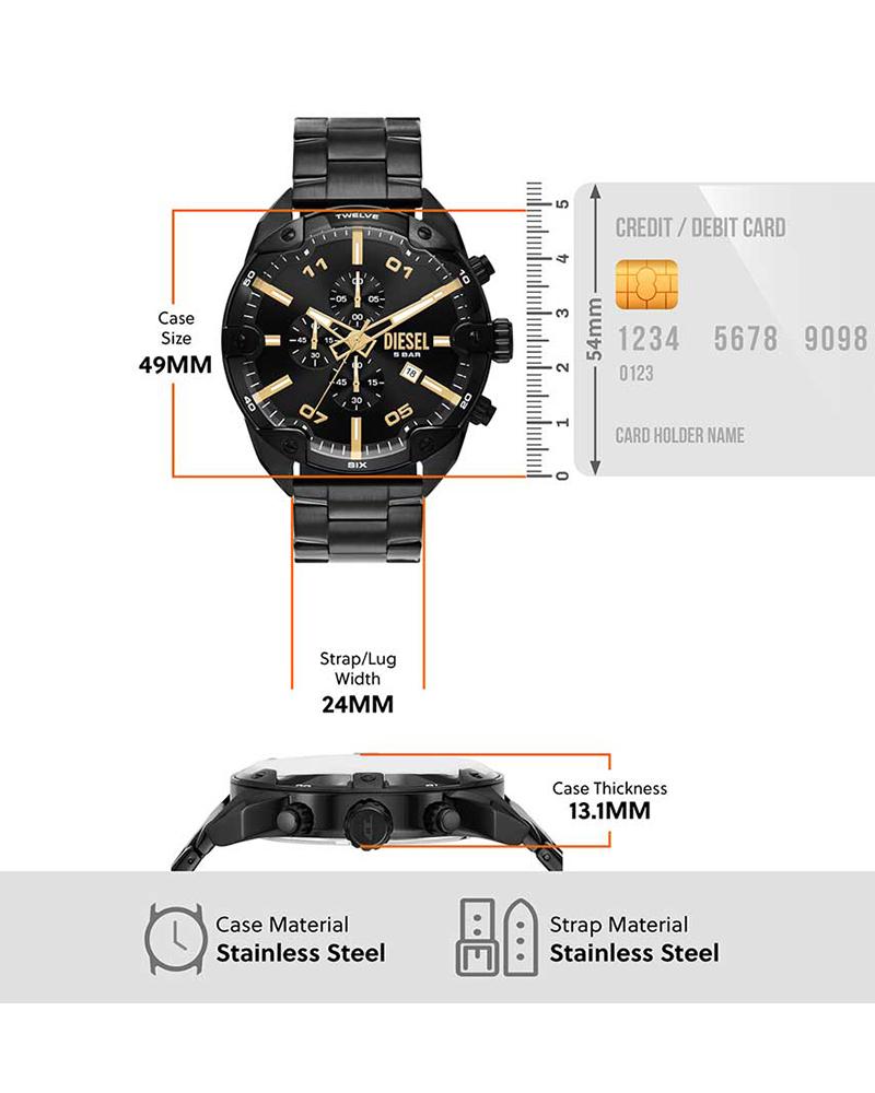 Diesel Men SPIKED Black Chronograph Watch SKU-ID DZ4644 | Helios