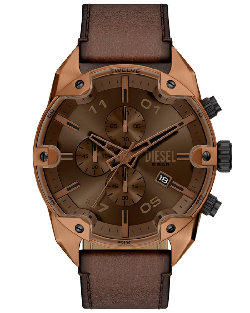デオシーク Diesel Men SPIKED Brown Chronograph Watch SKU-ID DZ4698 | Helios