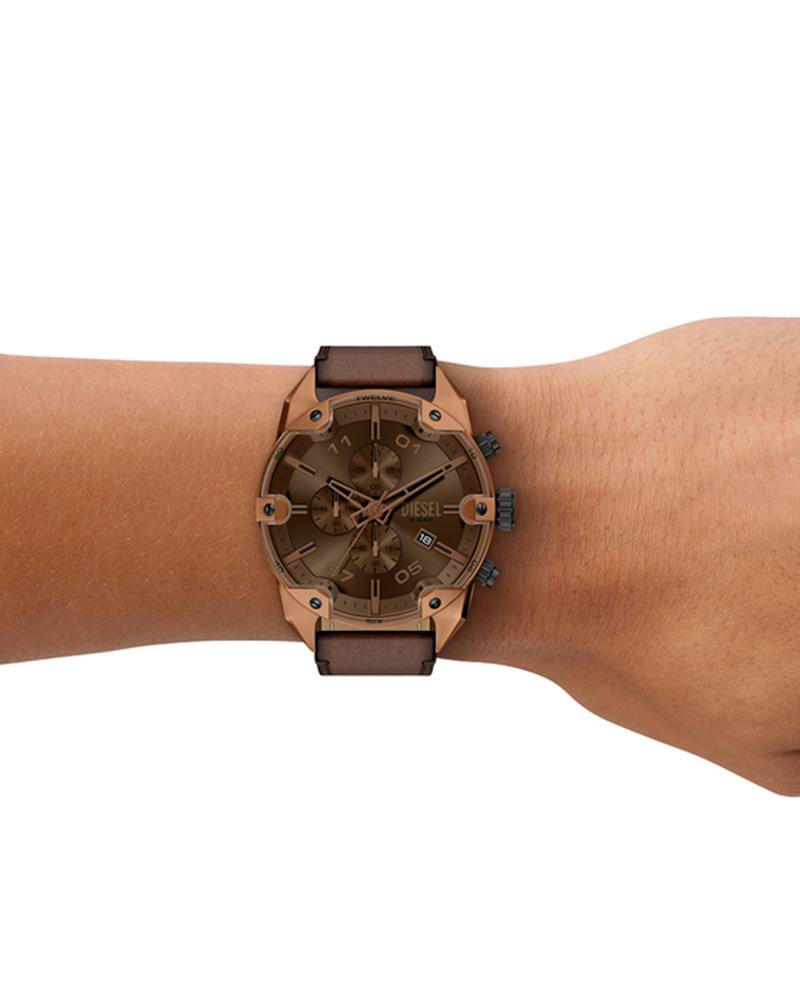 Diesel Men SPIKED Brown Chronograph Watch SKU-ID DZ4698 | Helios