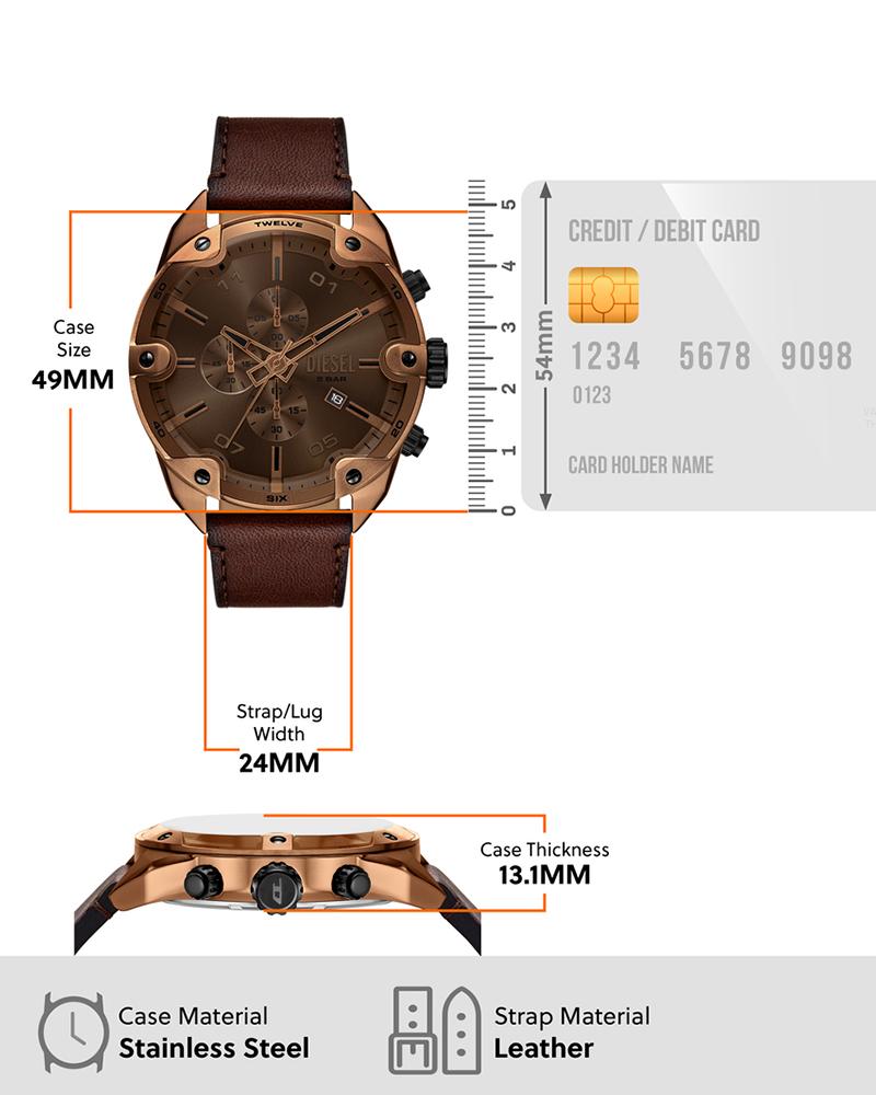 Diesel Men SPIKED Brown Chronograph Watch SKU-ID DZ4698 | Helios