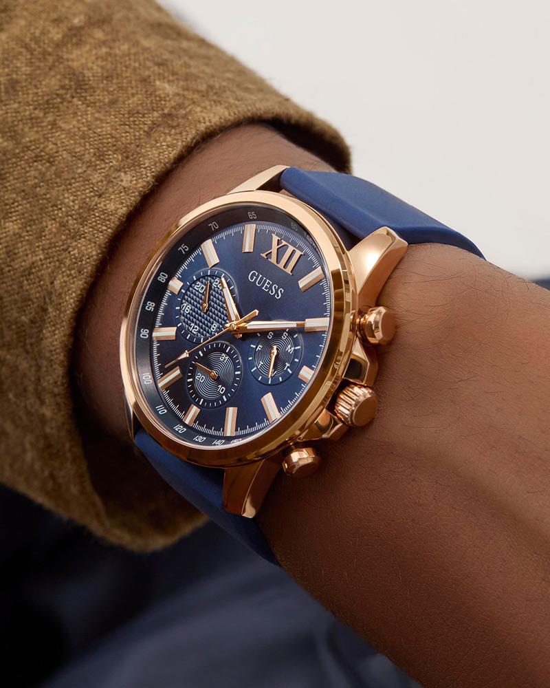 Mens Watches Guess Watch Blue Leather Strap Guess Rose Gold