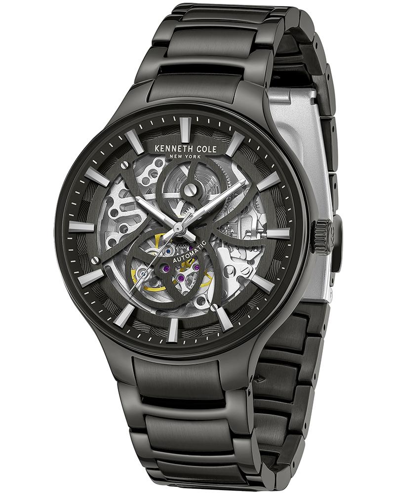 【美品】KENNETH COLE Automatic Grey KENNETH COLE Automatic Grey Dial Leather Strap Watch for Men
