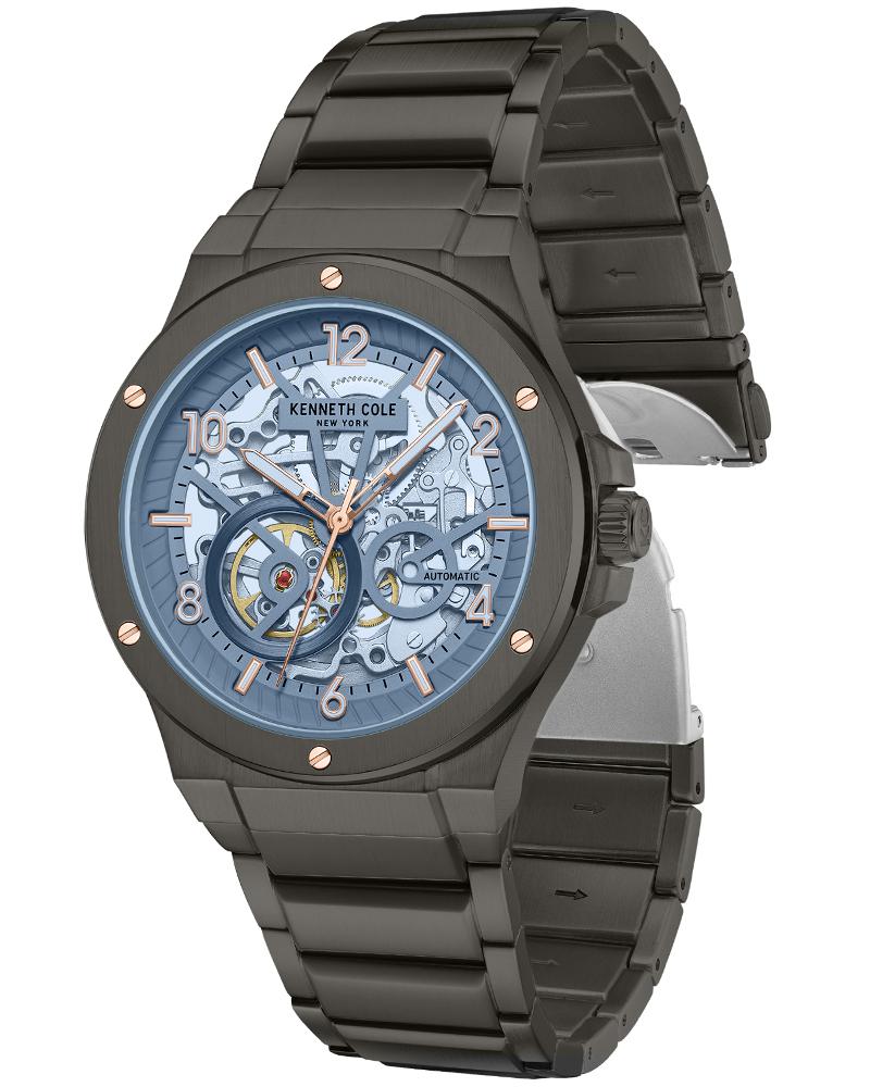 【美品】KENNETH COLE Automatic Grey KENNETH COLE Automatic Grey Dial Leather Strap Watch for Men