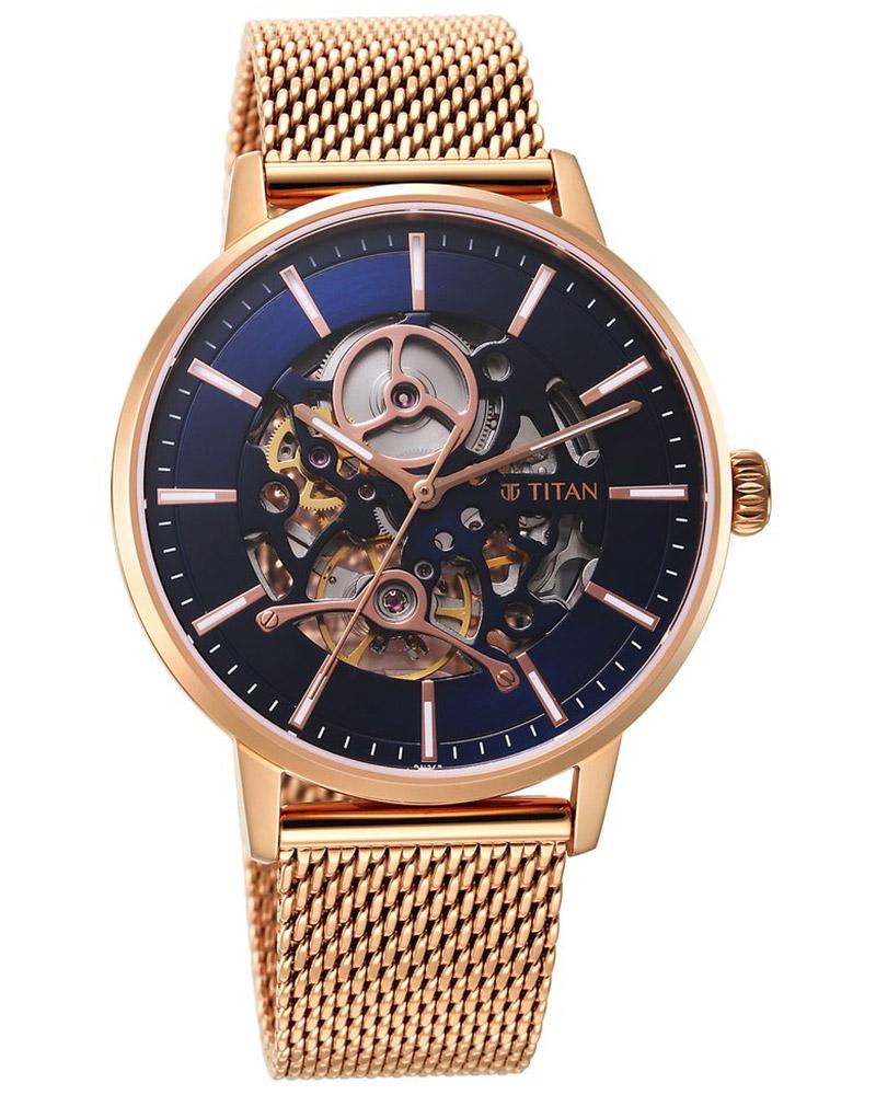 Rose Gold Titan Mens Watches Leather Belt Titan Men MECHANICAL