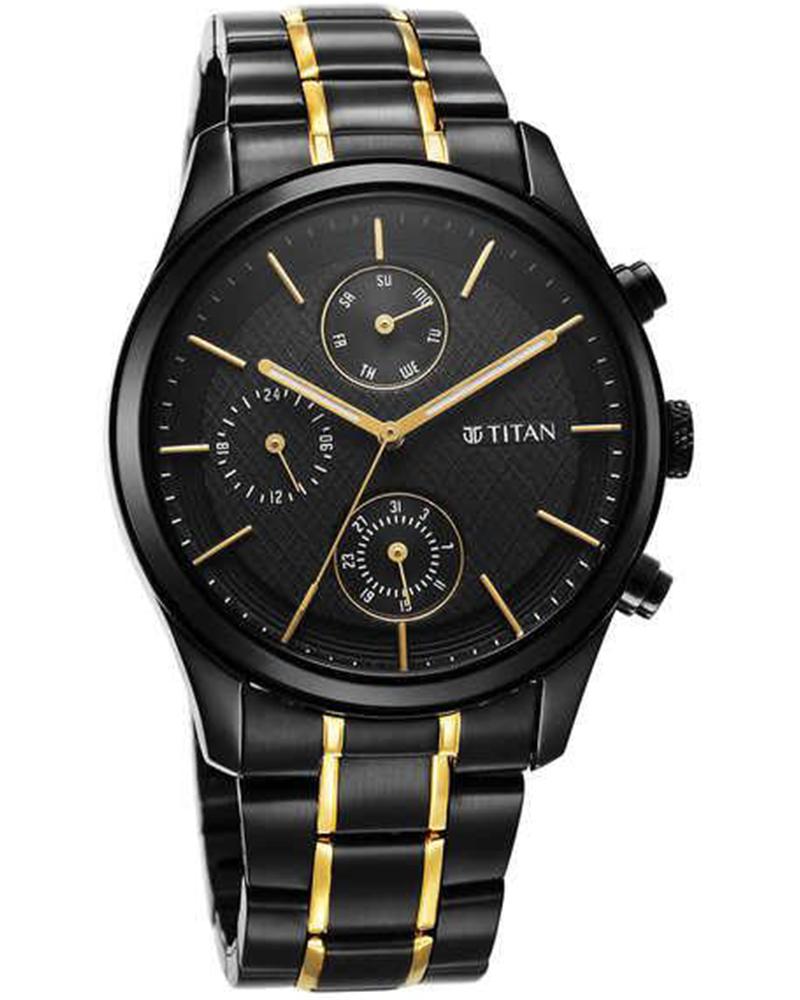 Titan Men Neo black gold Round Black Watches - Main Image