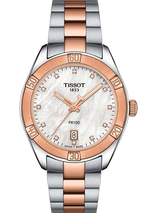 TISSOT Ladies Wrist Watch Swiss authentic Made Mother of Pearl Silver Tone Analog